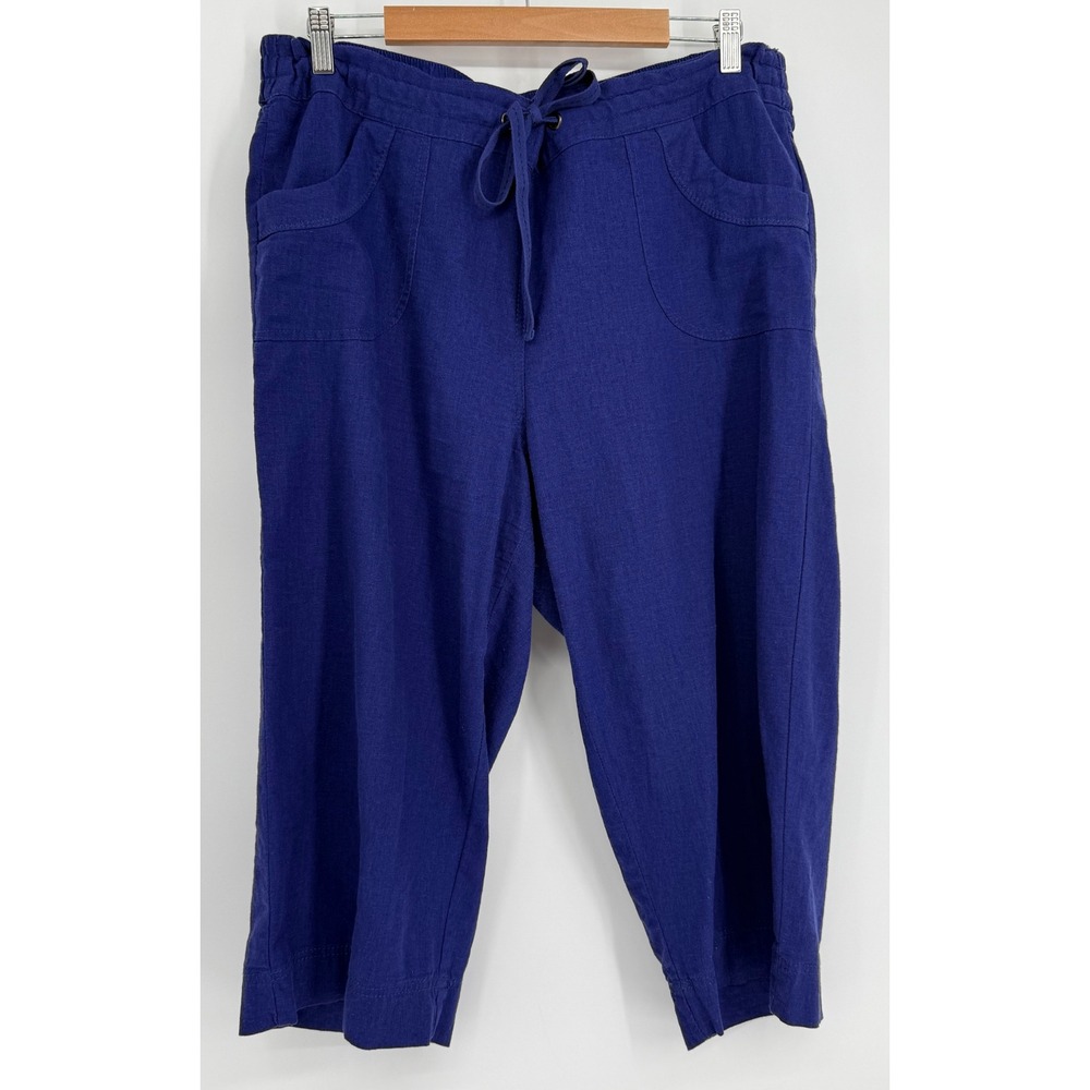 Evans Royal Blue Linen Blend Cropped Drawstring Pants Plus Sz 20